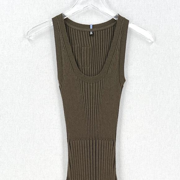 ALEXANDER MCQUEEN Genesis Ribbed Cotton Blend Midi Dress Womens Olive Green Knit - Picture 5 of 15